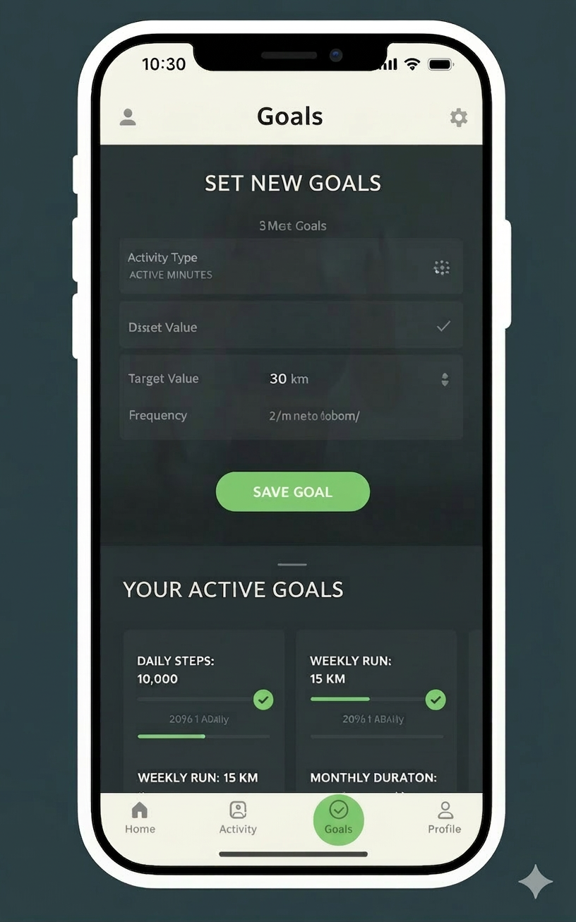 KanzenApp exportable fitness goals interface screenshot